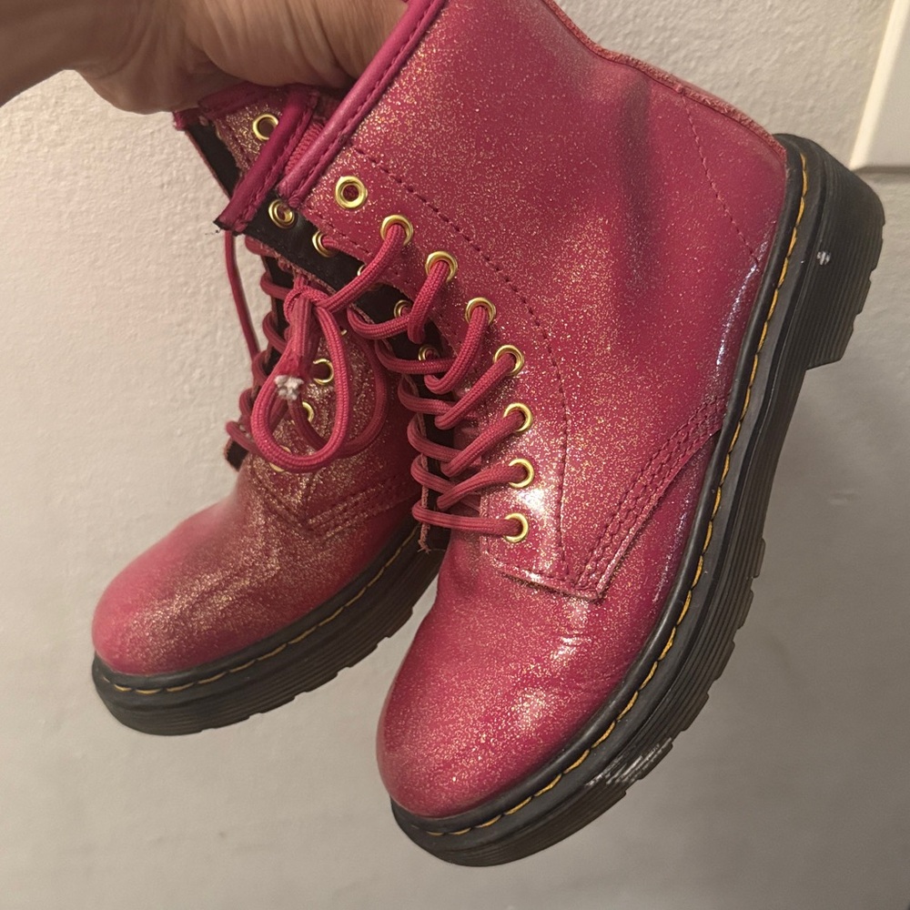 Dr. Martens Pink Glitter Lace-Up Boots